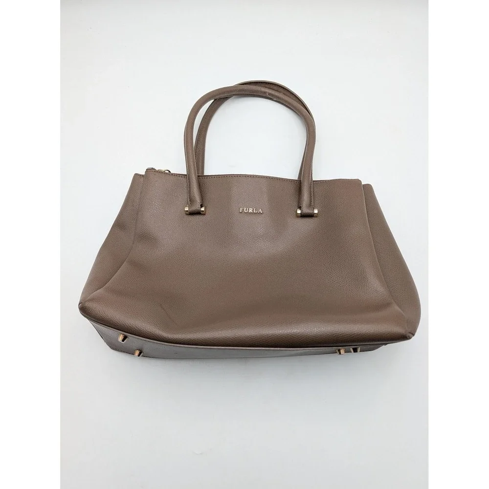 Furla Tote Bag Womens Large Brown Leather Zip Top Shoulder Satchel Made In Italy